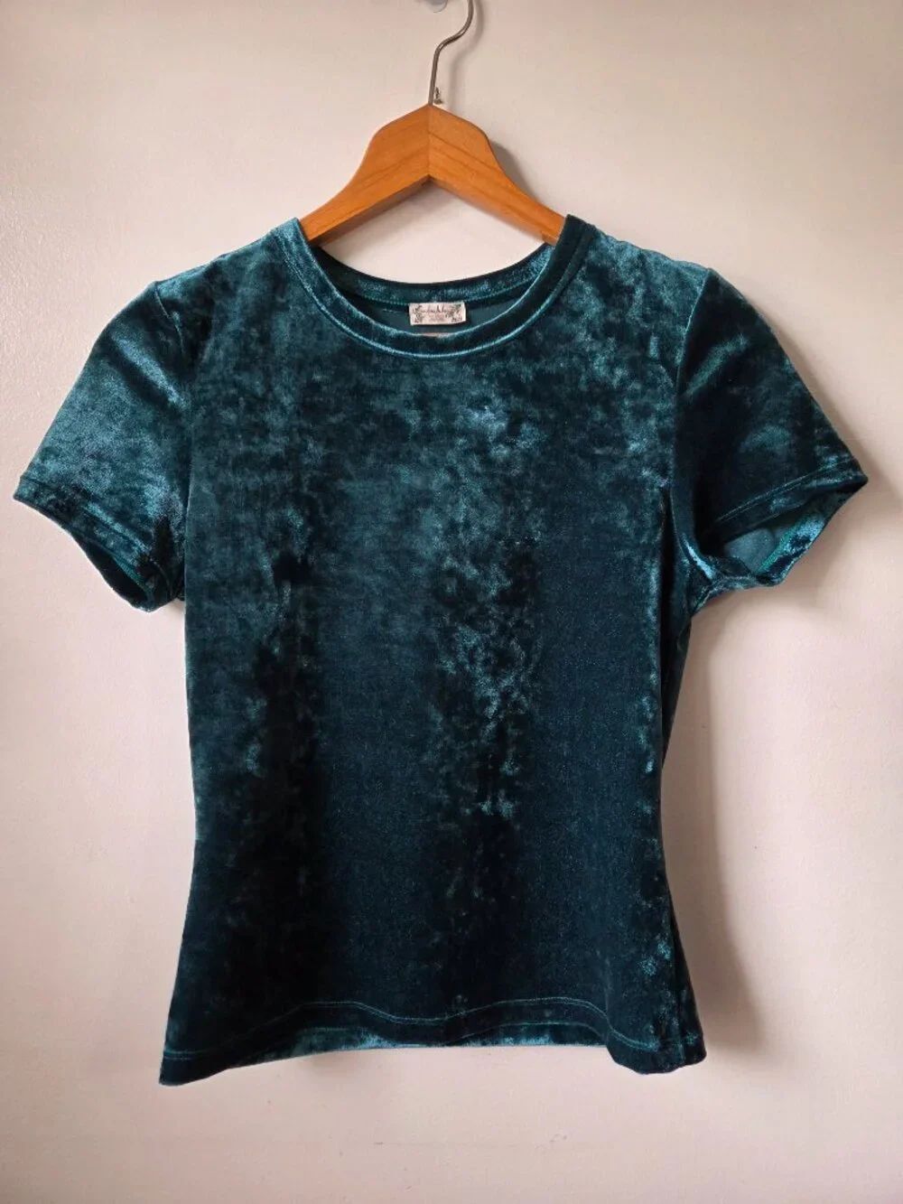 EUC LIKE NEW INTIMATELY FREE PEOPLE VELVET TEAL TURQUOIS TEE SIZE MEDIUM